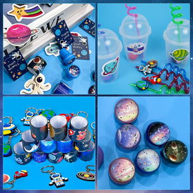 LiYiQ space pins and stamps create cute decorations and rewards for activities.