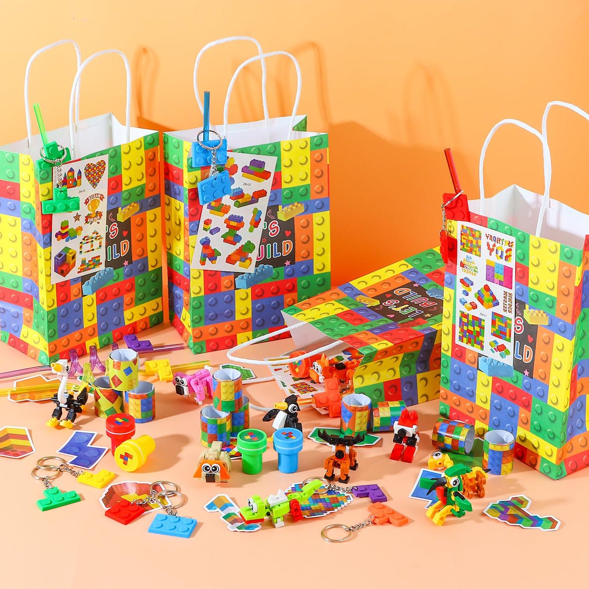 LiYiQ stamps and gift bags with blocks for creative party favors.