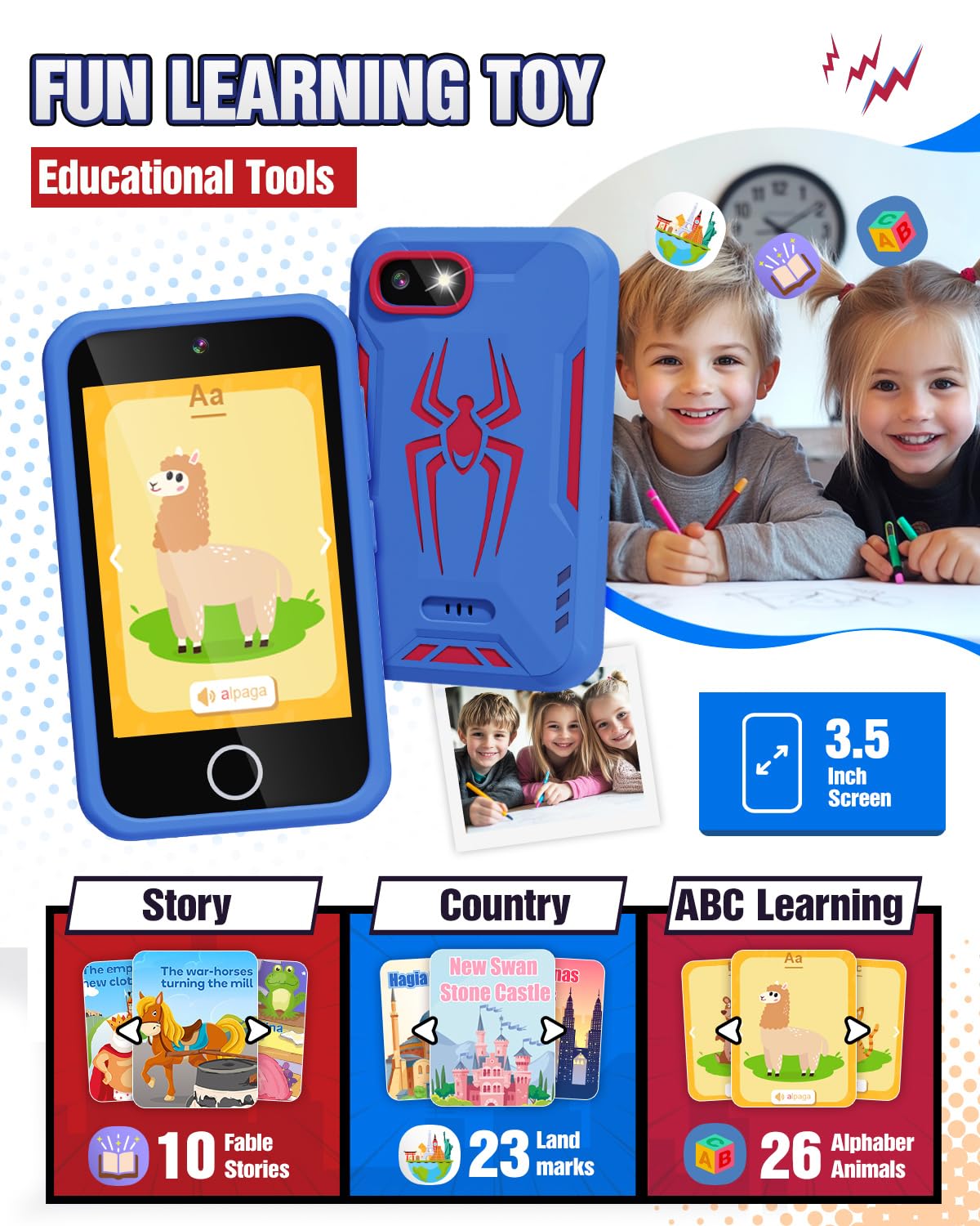 Dual camera setup on Lizzbey Kids Smart Phone for photos and selfies