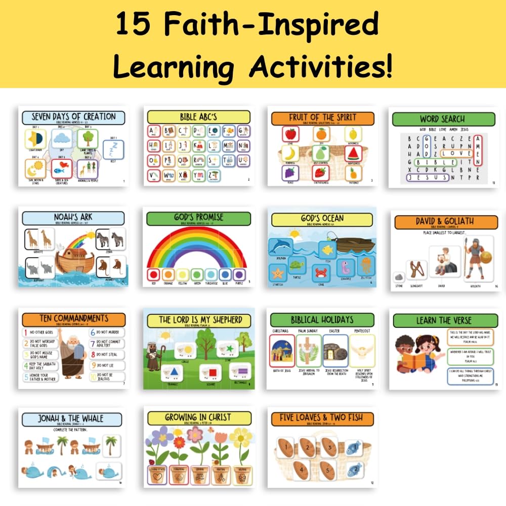 LJ-Products Bible Busy Book page with Montessori activities for curious preschoolers.