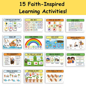 LJ-Products Bible Busy Book page with Montessori activities for curious preschoolers.