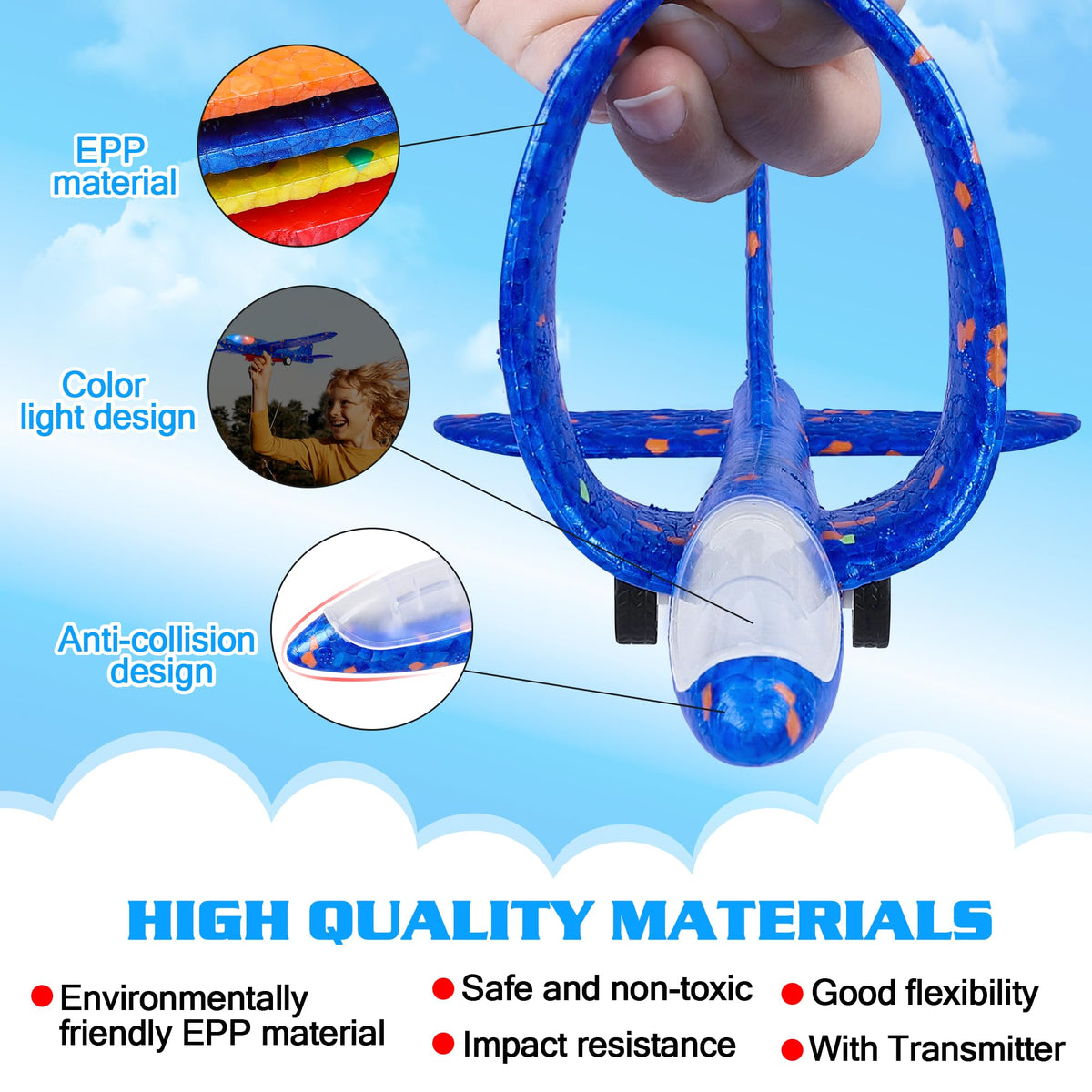 LJZJ foam planes with LEDs: night-visible flights for safe outdoor adventures.