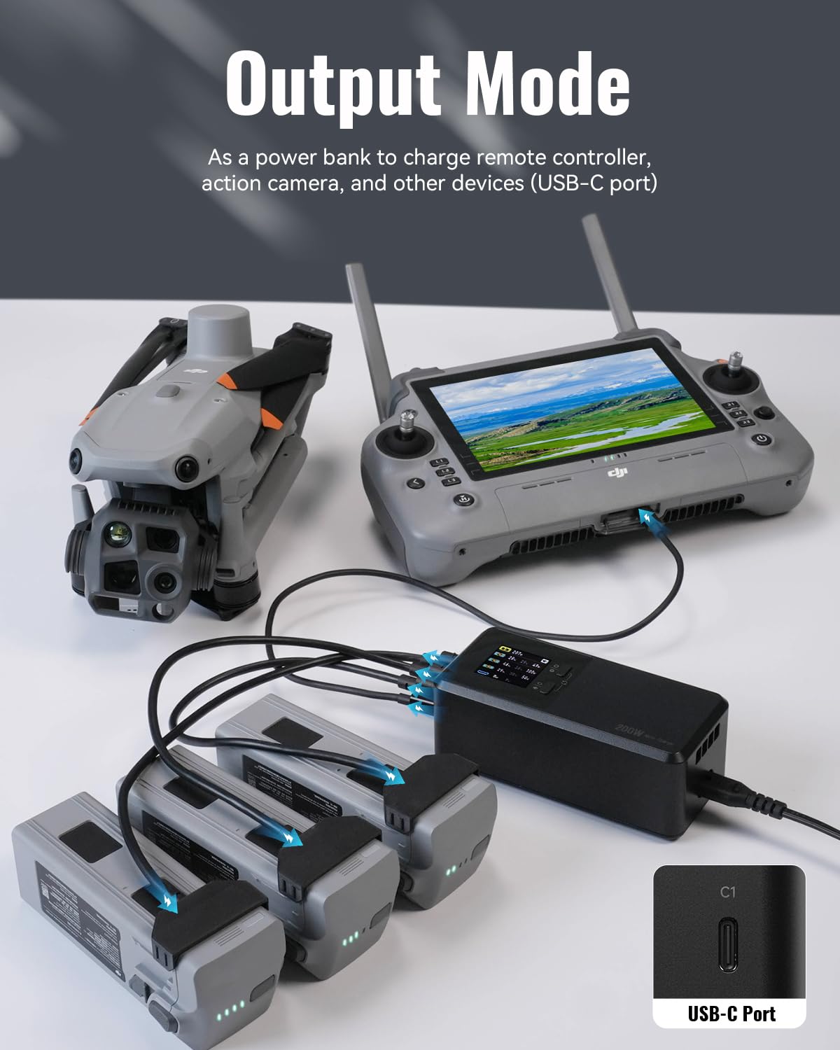 LKTOP Matrice 4 charging hub silent fan keeps operation cool.