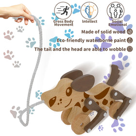 LKyoxs wooden dog pull-along with mechanical legs for lively motion