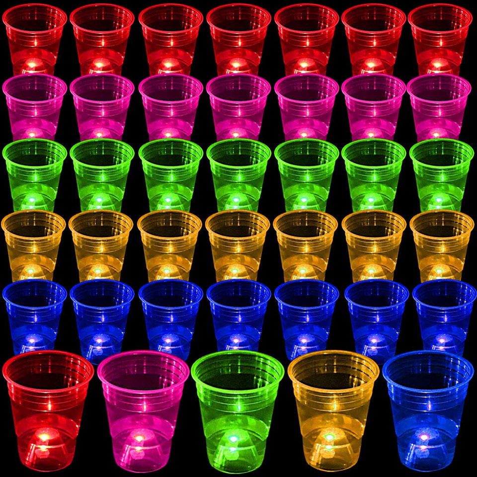 LLKMDSS glowing party cups 16oz with multi-color LEDs for neon celebrations
