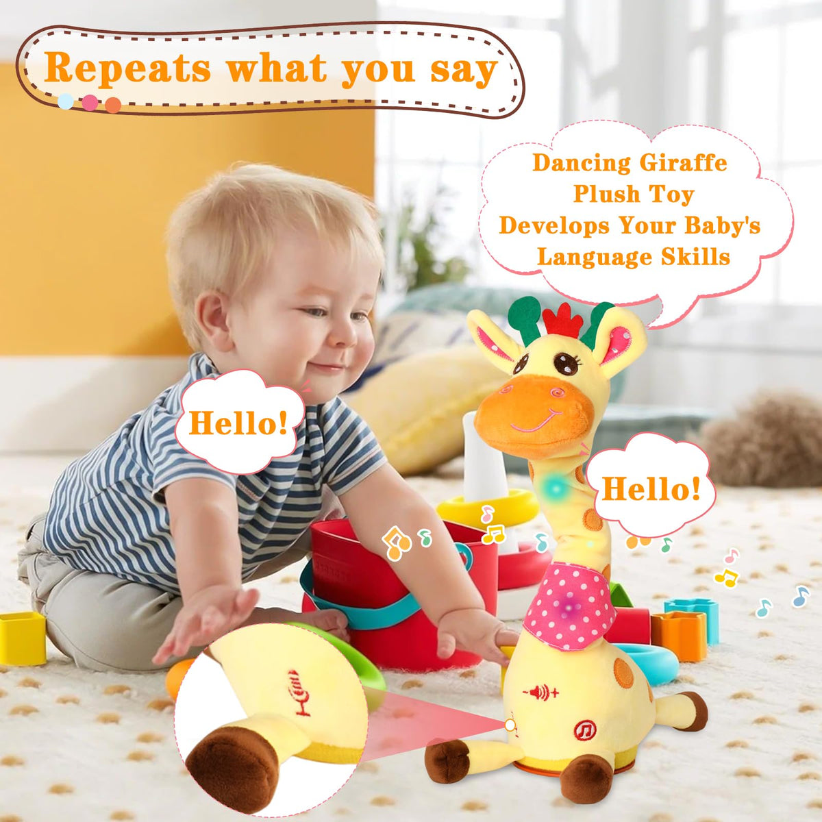 LLUKEME baby-friendly giraffe plush ideal for daycare or travel.