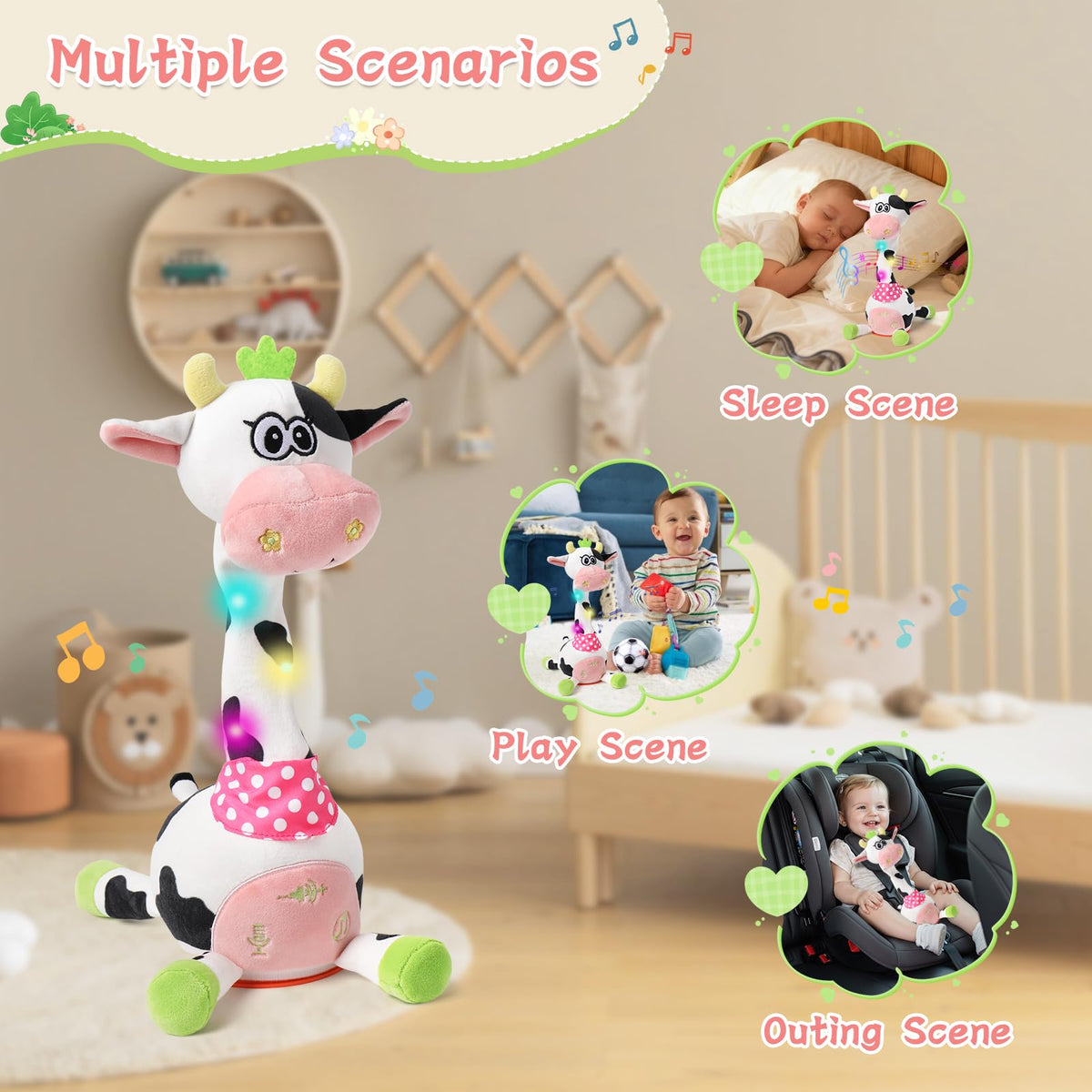 LLUKEME Cow offers 10 gentle songs for calm play and naptime.
