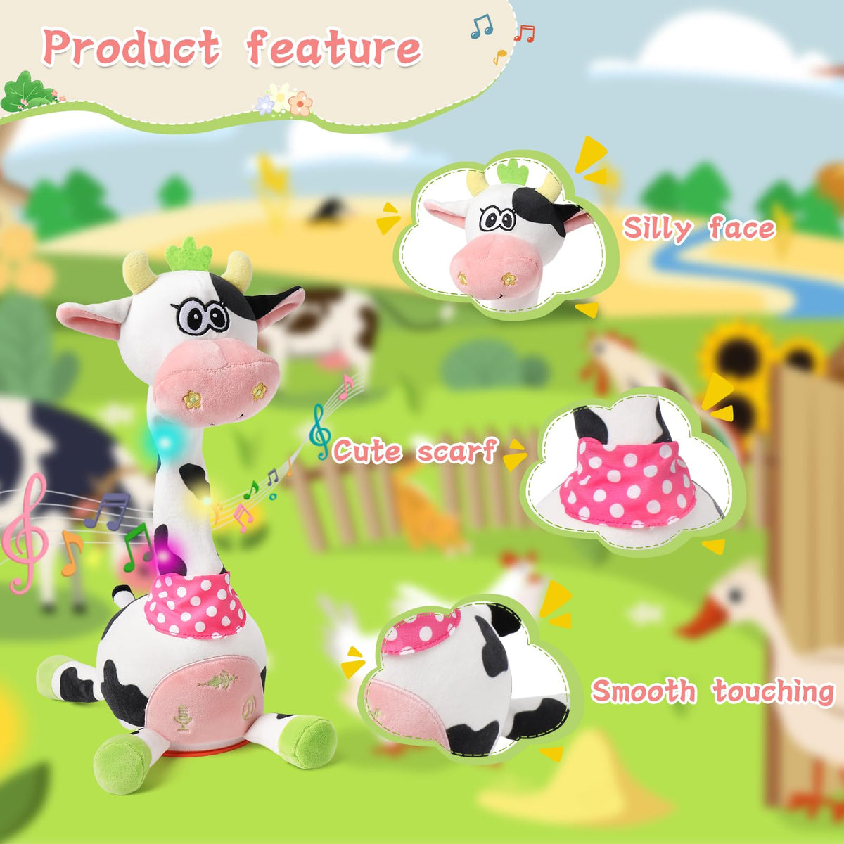 LLUKEME Dancing Cow with LED lights for engaging sensory play.