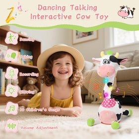 LLUKEME Cow record and repeat feature encourages language imitation during cuddly play.