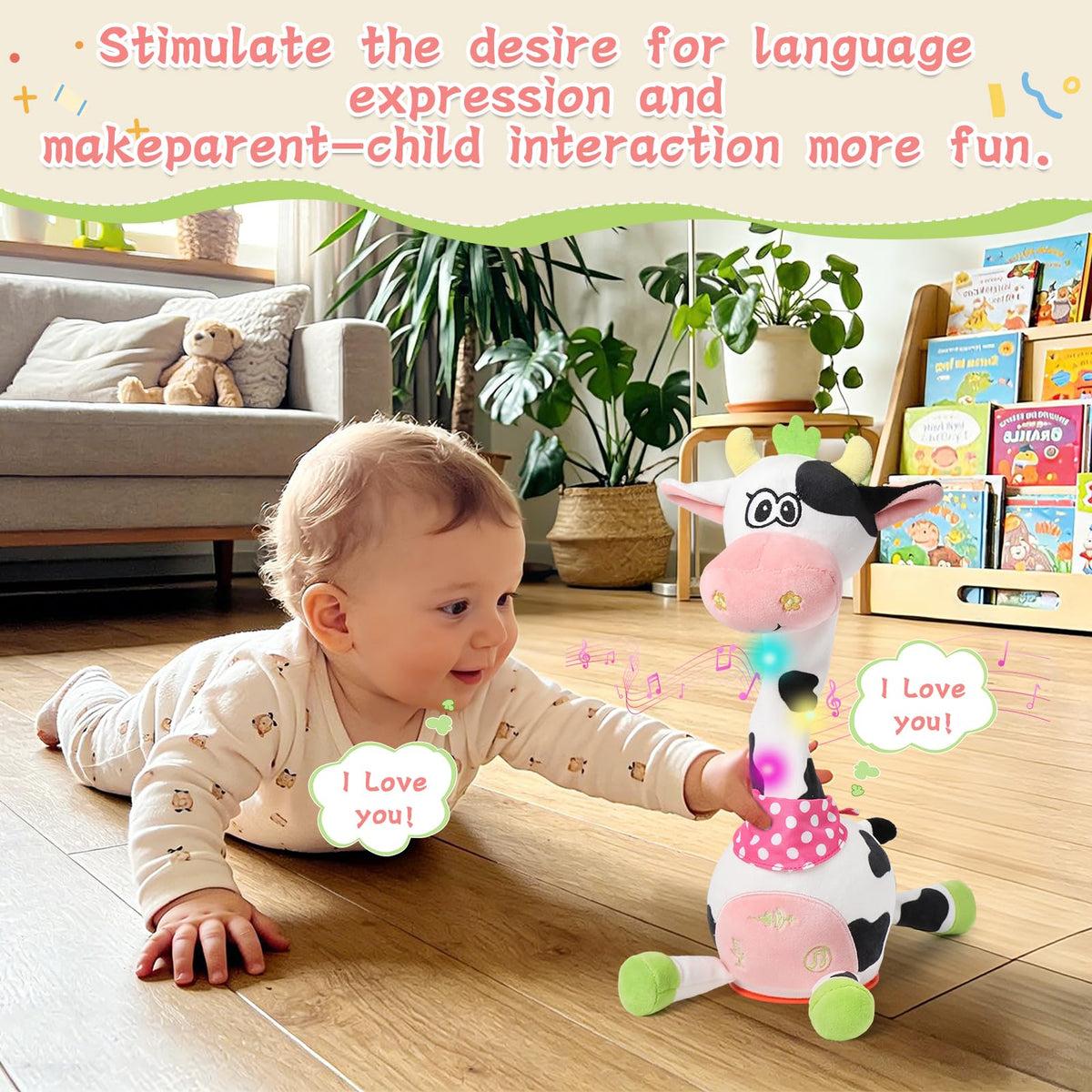 LLUKEME Dancing Cow soft plush material ensures safe hugs and comfort.