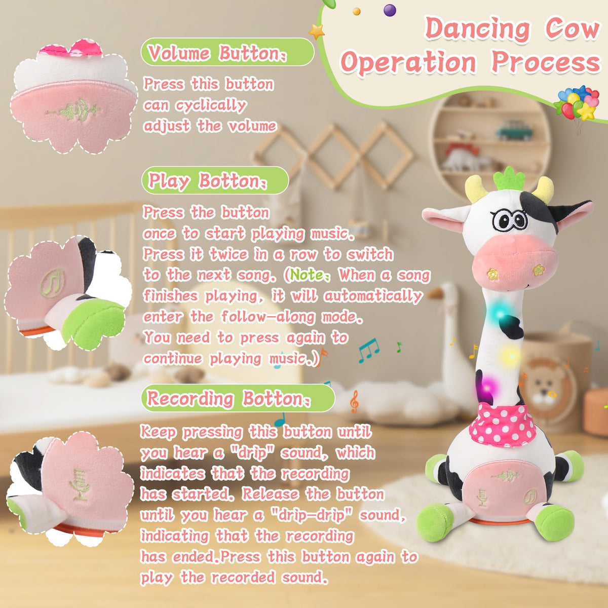 LLUKEME Dancing Cow is travel friendly and lightweight for on-the-go play.