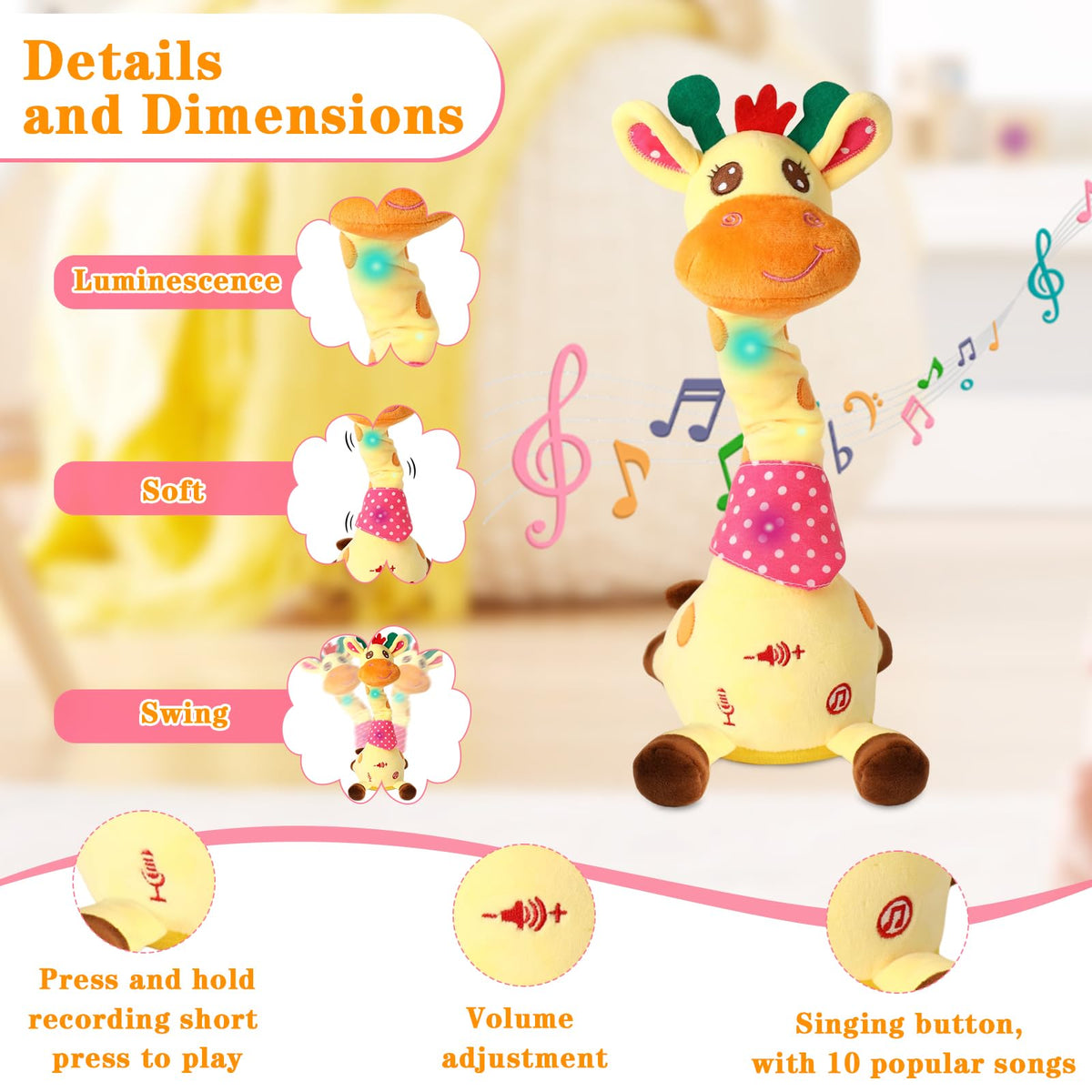 LLUKEME Dancing Giraffe repeats your words to encourage early speech practice.