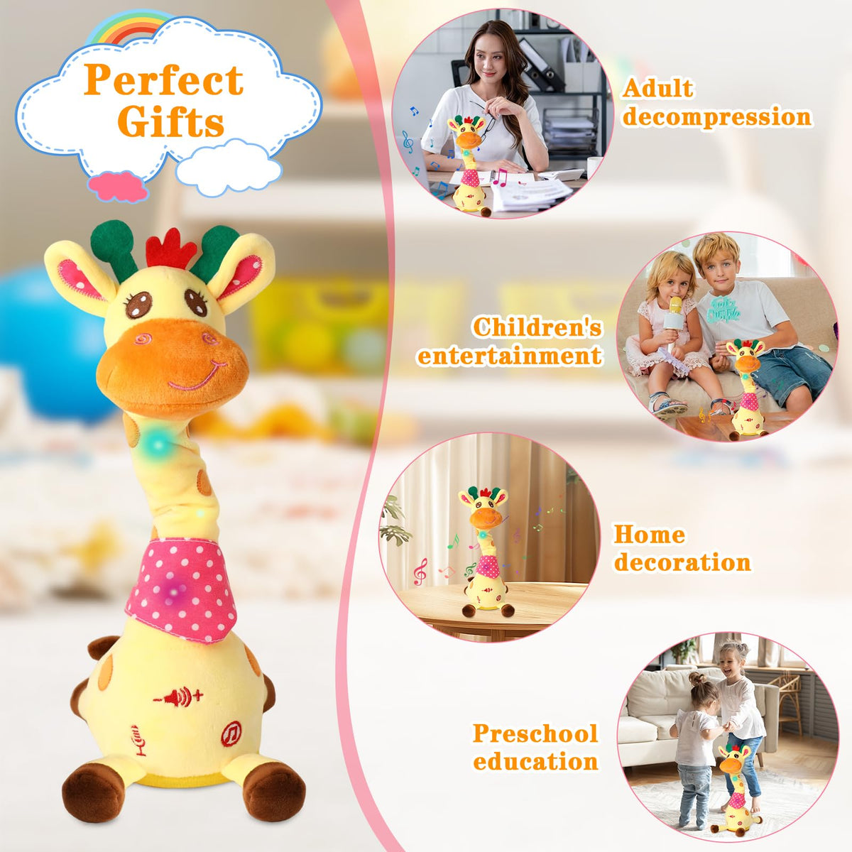 LLUKEME Dancing Giraffe tummy time friendly for bonding moments.
