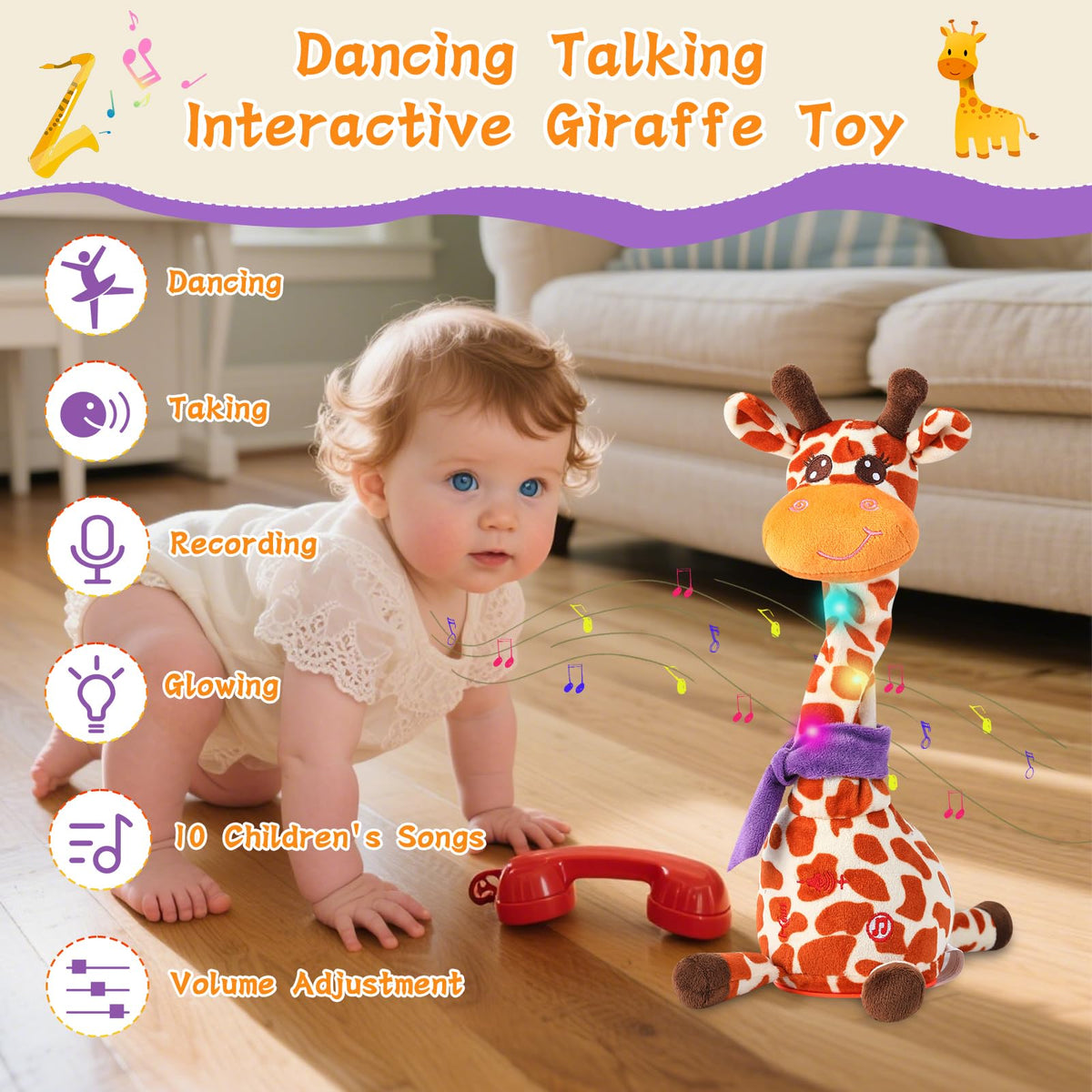 LLUKEME giraffe plush with LED lights adds visual delight during playtime