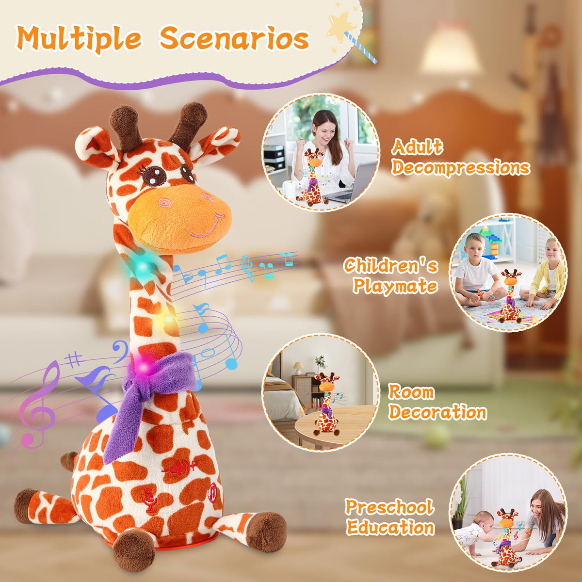 LLUKEME giraffe toy with recording and playback feature