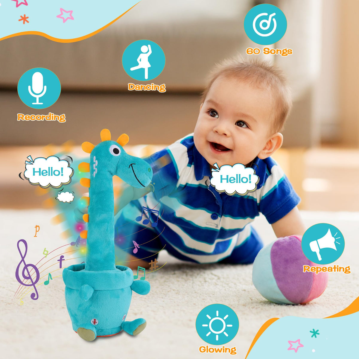 LLUKEME giraffe's voice recording function lets kids hear themselves playfully