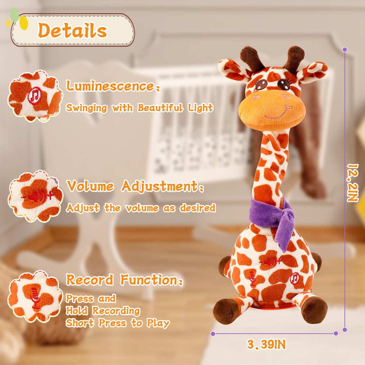 Soft LLUKEME giraffe plush fabric ideal for hugs and comfort