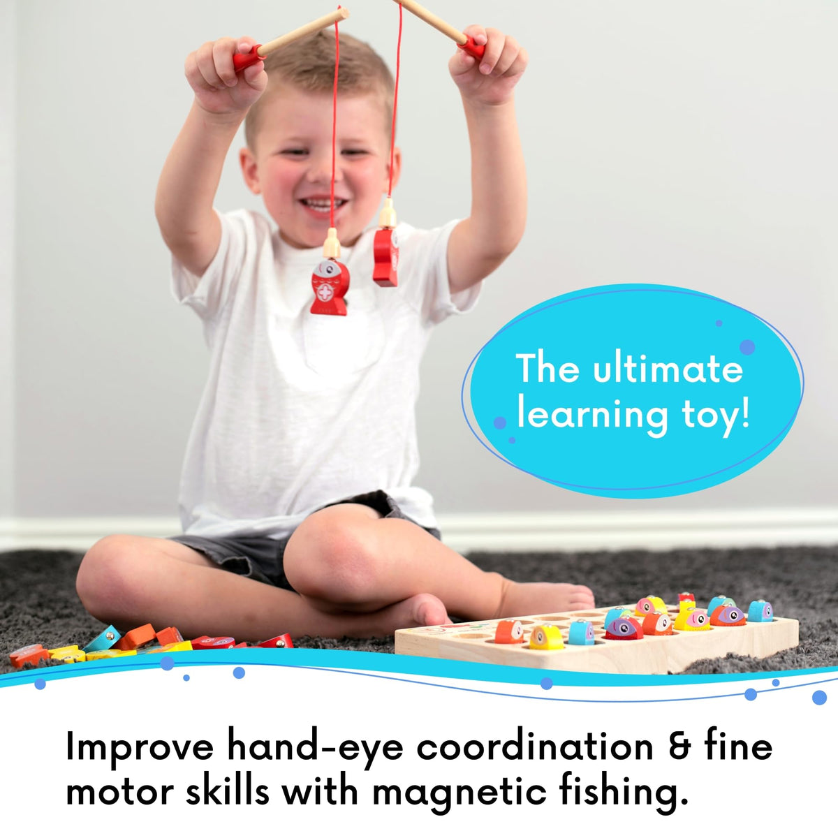 LMC Products Magnetic Alphabet Fishing Toy two poles in action for motor skill development
