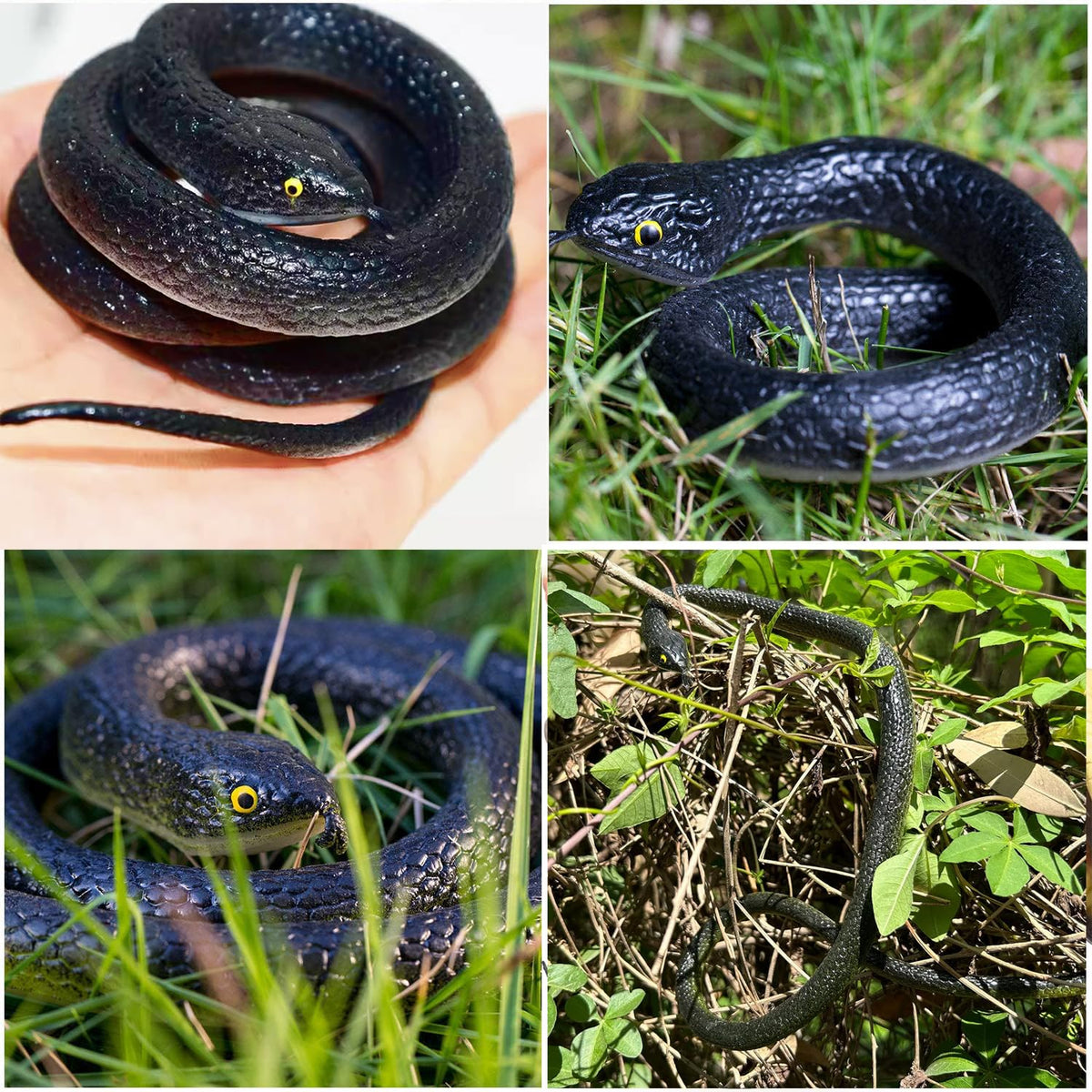 Lnbeyw small black rubber snake, 29-inch, ideal for yard deterrence.