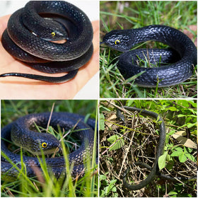 Lnbeyw small black rubber snake, 29-inch, ideal for yard deterrence.