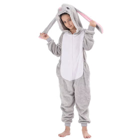 LOBUJOU Kids Onesie Gray Rabbit full-view demonstrates versatile wear for home or cosplay.