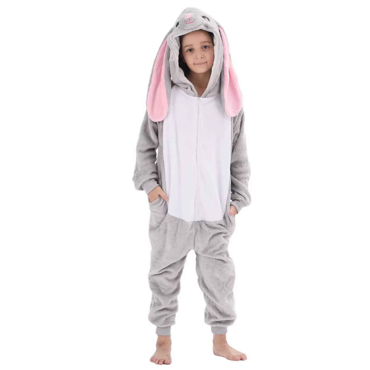 LOBUJOU Kids Onesie Gray Rabbit pockets emphasize convenient storage for small treasures and snacks.