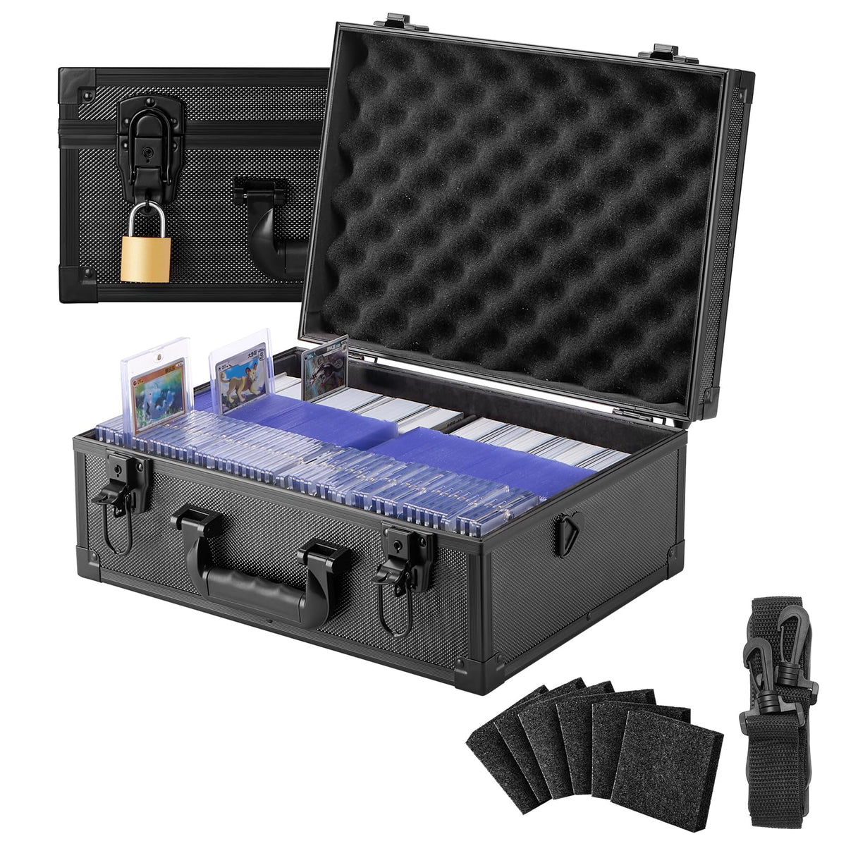 LOCKCURX trading card storage box exterior demonstrates rugged aluminum frame for durable, portable protection.