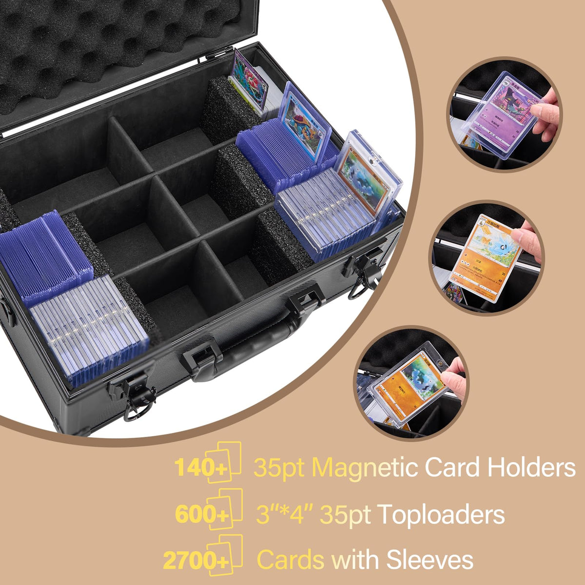 LOCKCURX interior with foam dividers demonstrates flexible fit for 600+ toploaders.