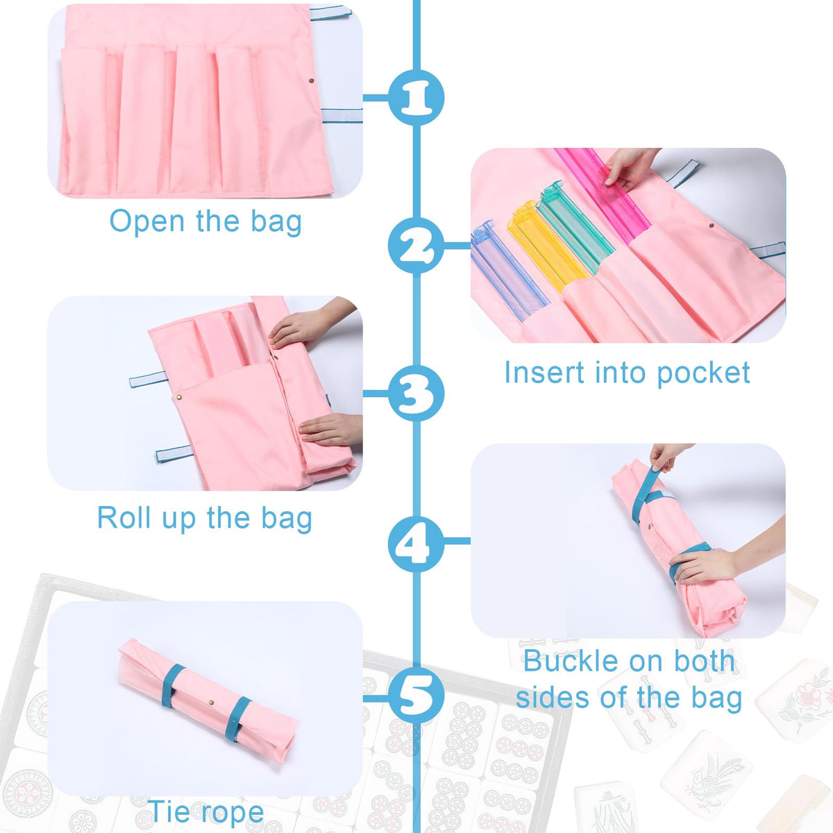 Locmeo rolled and tied bag enables compact transport and tidy storage.