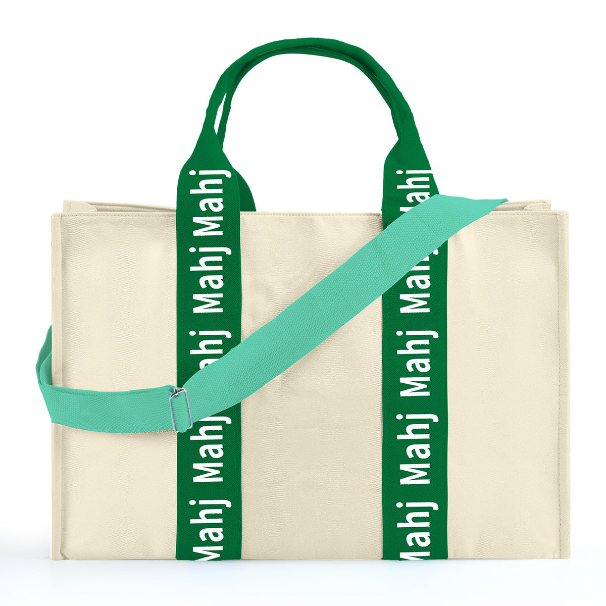 Locmeo mahjong bag shows tiles area with 22x15x6-inch capacity.