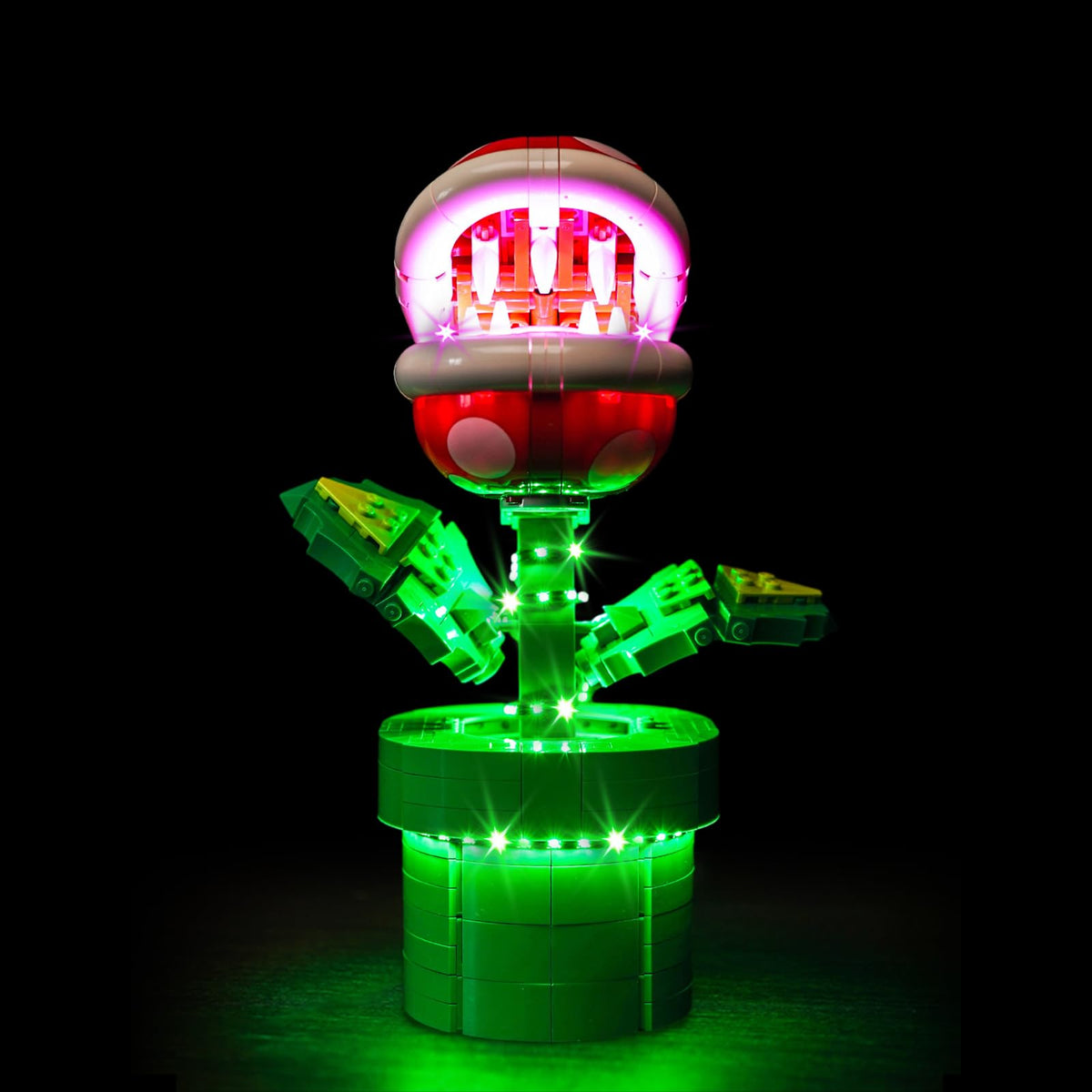 LocoLee LED Light Kit for Piranha Plant 71426 illuminates the model for display.