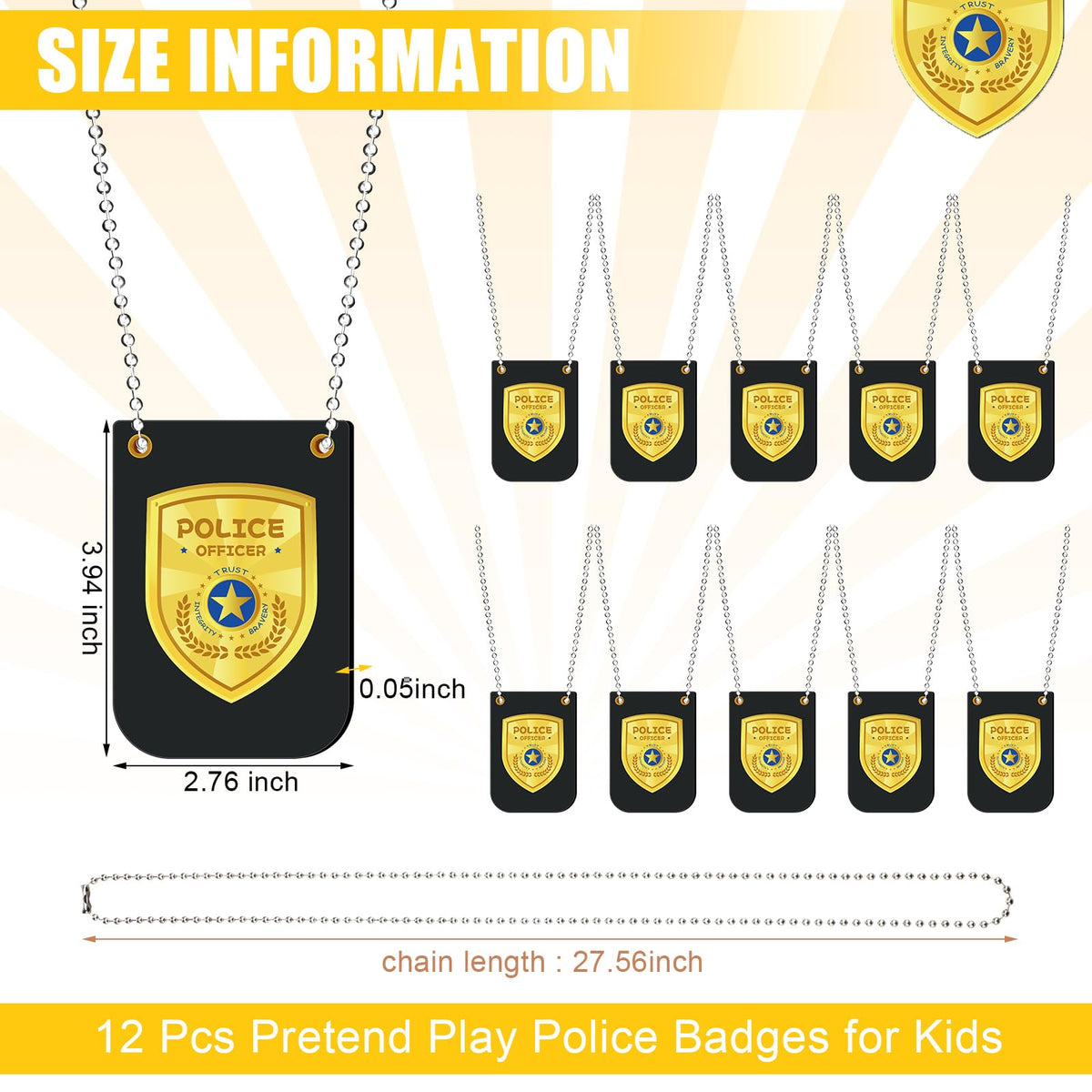 Loetere police badge with chain enhances pretend play and storytelling