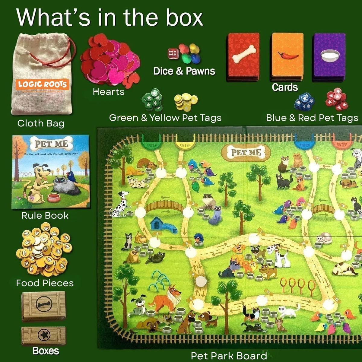 Logic Roots pet cards and bone cards for quick math familiarity.
