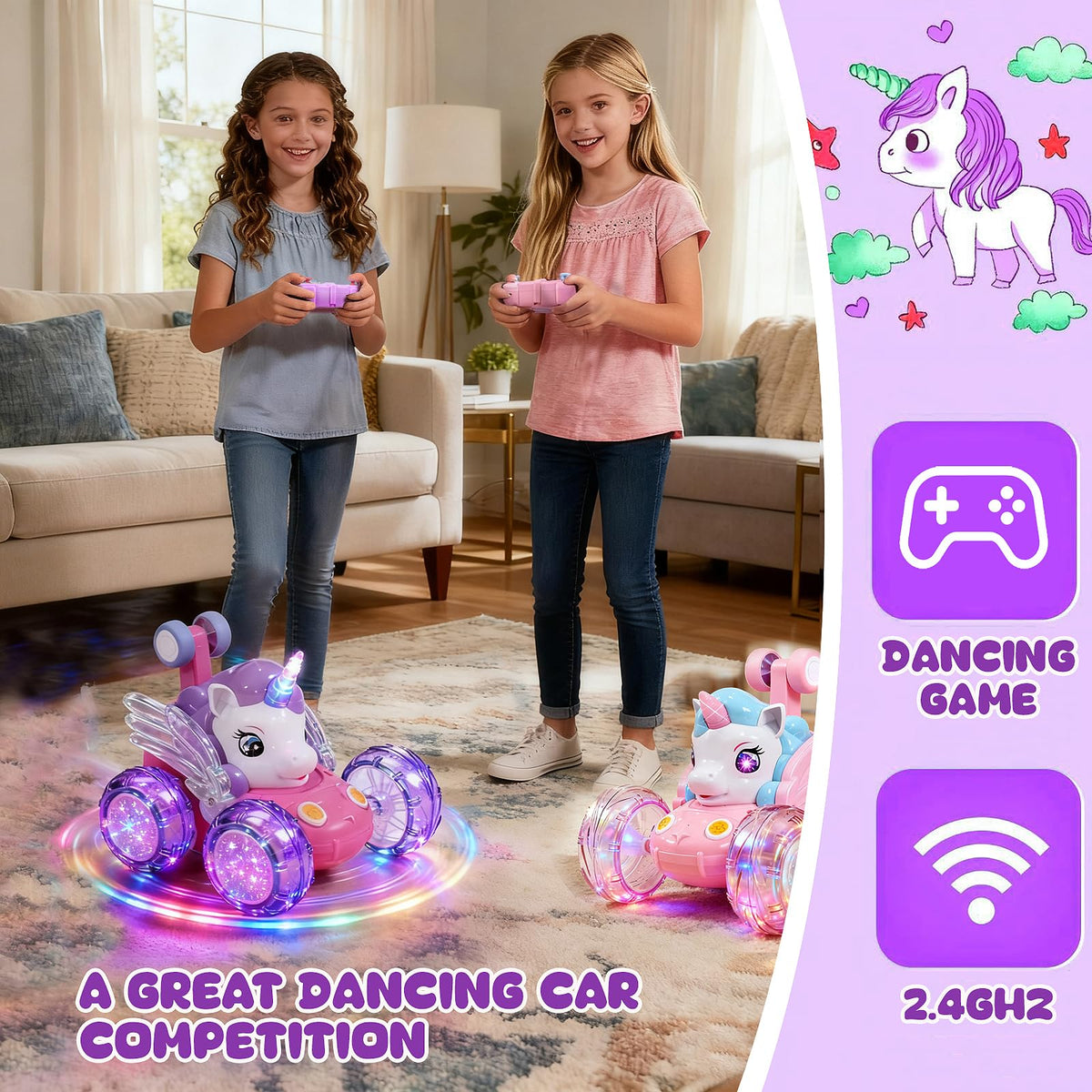 Logth Unicorn RC Car with bright LED lights for glowing nighttime fun