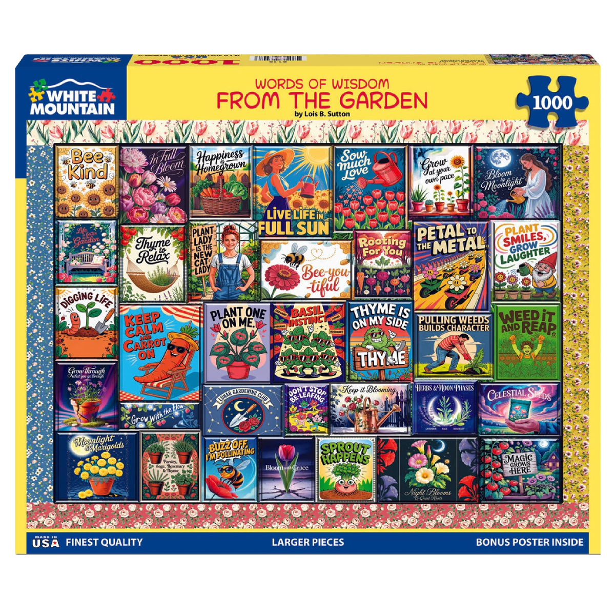 Lois B. Sutton garden collage art integrated into a cheerful puzzle