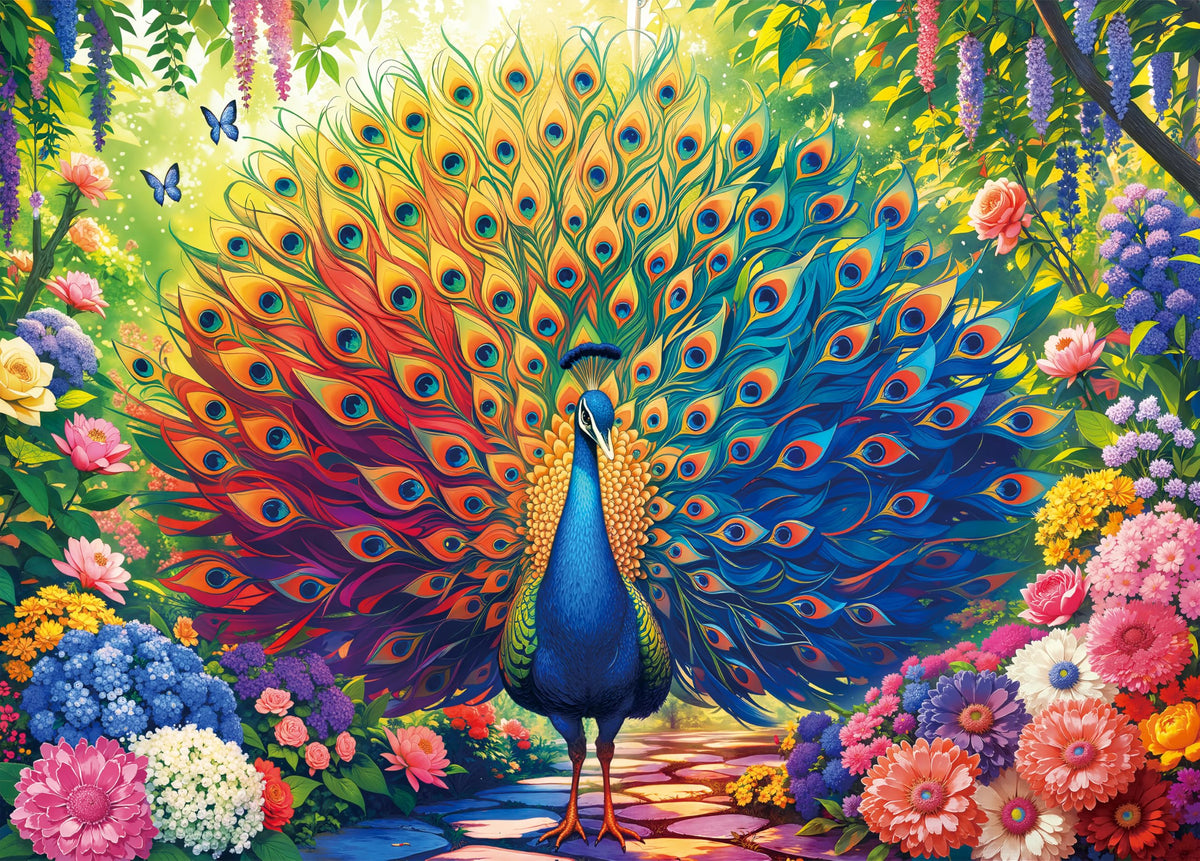 LOJETON Colorful Peacock Puzzle ready for assembly with vibrant imagery