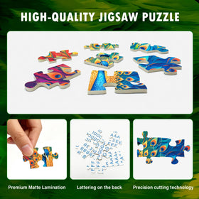 Back labeling on LOJETON Peacock puzzle shows six sections A-F