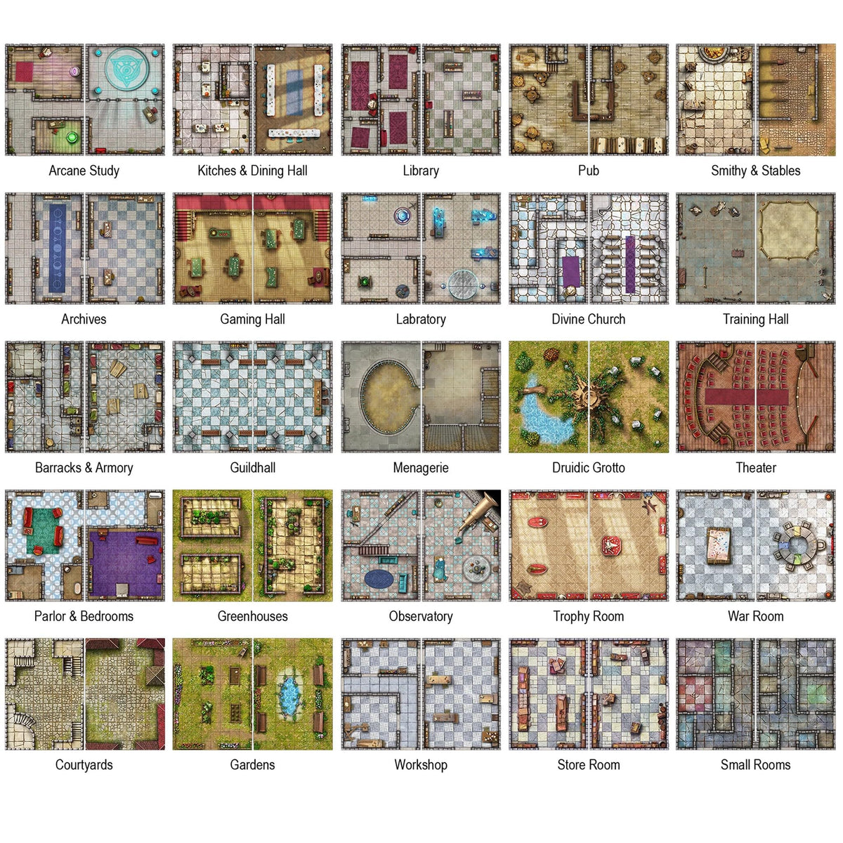 Loke BattleMats Bastions & Strongholds spreads show fortified interiors