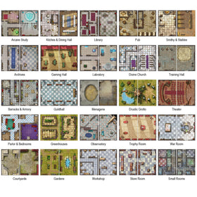 Loke BattleMats Bastions & Strongholds spreads show fortified interiors