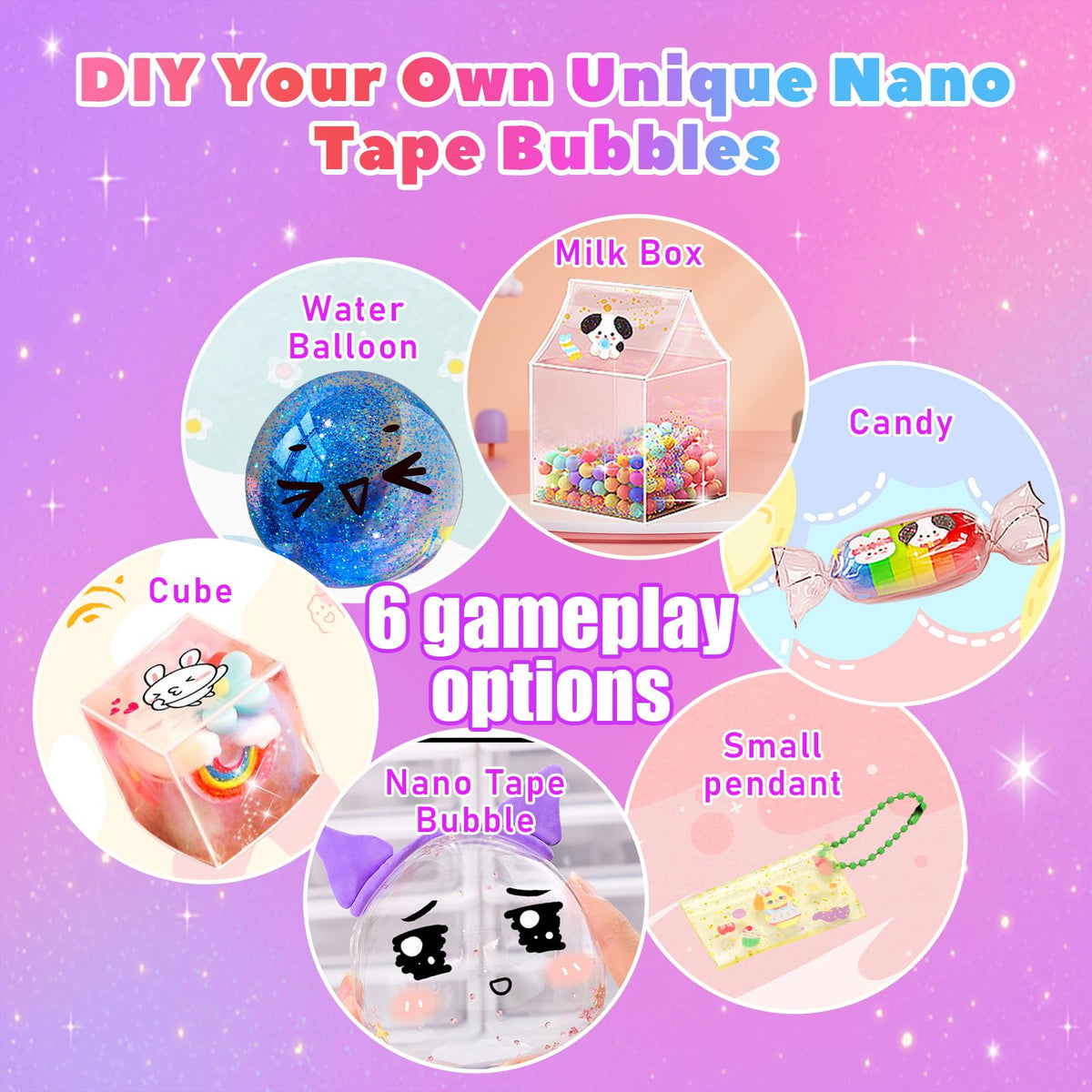 Lokuc Nano Tape Bubble Kit with glitter creates sparkly bubbles.