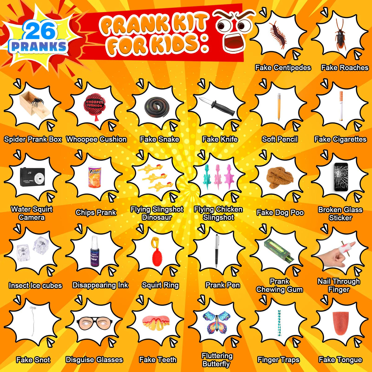 Lokuc Pranks Kit 40pcs kids prank scene showcasing family-friendly fun