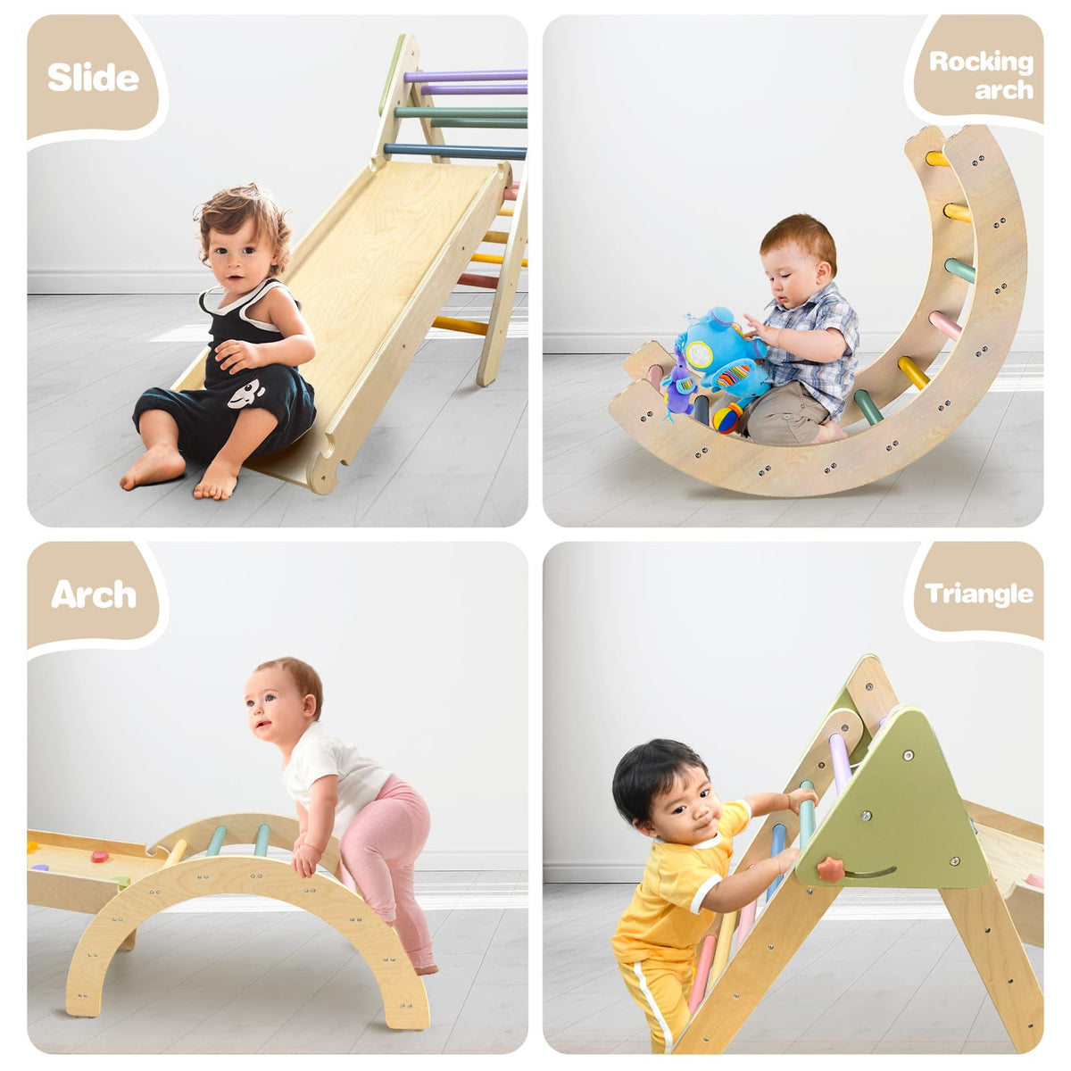 LOL-FUN Pikler triangle flip slide design—double-duty setup for climbing and sliding fun