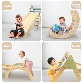 LOL-FUN Pikler triangle flip slide design—double-duty setup for climbing and sliding fun