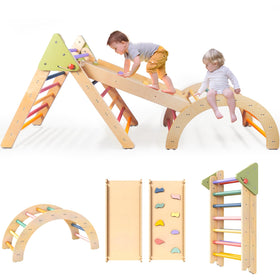 LOL-FUN Pikler triangle wooden setup—sturdy frame for safe indoor toddler play