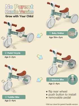 LOL-FUN tricycle switch modes enables growth from scoot to pedal