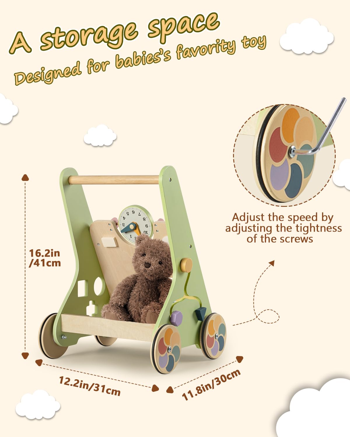 LOL-FUN wooden baby walker bead maze panel promotes fine motor play and focus.