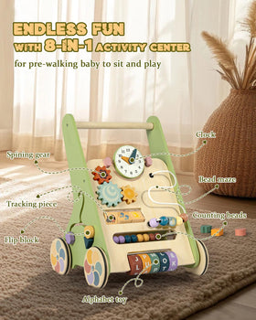 LOL-FUN wooden baby walker gear panel encourages curious action with turning gears.
