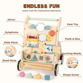 LOL-FUN walker with non-slip wheels protects floors during exploration.