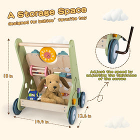 Back storage keeps toys within reach during playtime with LOL-FUN walker.