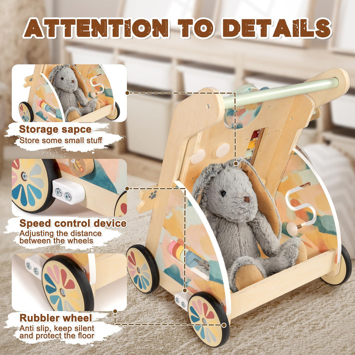 LOL-FUN built-in toy storage keeps essentials handy during outings.